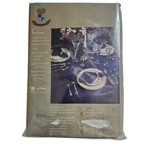 Vintage 1970s Courtenay Tablecloth Linen Light Blue Tableaux